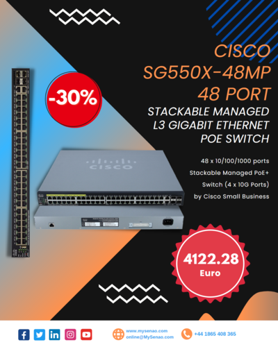 Cisco SG550X-48MP 48 Port Stackable Managed L3 Gigabit Ethernet PoE Switch